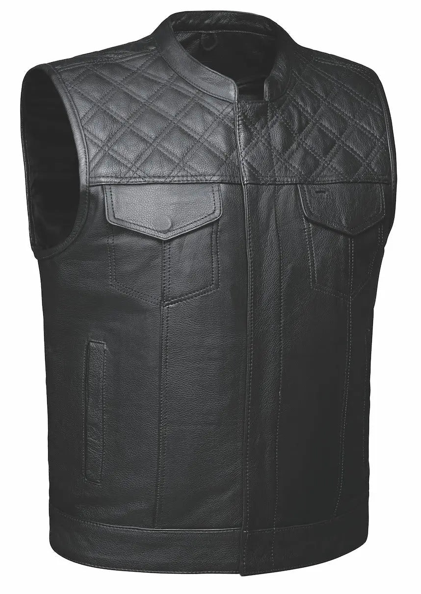 Open Road Men's Upside Leather with Black Stitched Diamonds Vest - Velora Luxury Fashion