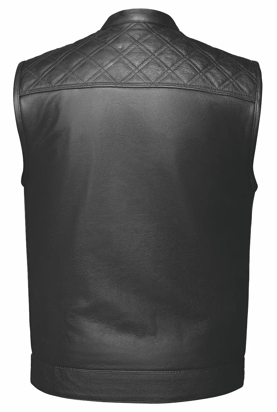 Open Road Men's Upside Leather with Black Stitched Diamonds Vest - Velora Luxury Fashion
