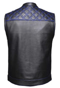 Open Road Men's Upside Leather with Blue Stitched Diamonds Vest - Velora Luxury Fashion