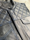 Open Road Men's Upside Leather with Blue Stitched Diamonds Vest - Velora Luxury Fashion