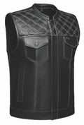 Open Road Men's Upside Leather with White Stitched Diamonds Vest - Velora Luxury Fashion