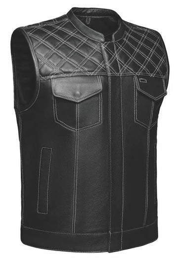Open Road Men's Upside Leather with White Stitched Diamonds Vest - Velora Luxury Fashion