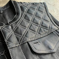 Open Road Men's Upside Leather with White Stitched Diamonds Vest - Velora Luxury Fashion
