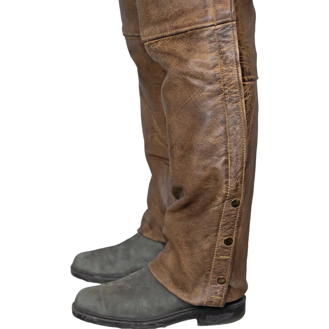 Open Road Men's Vintage Brown 4 Pocket Premium Leather Chaps - Velora Luxury Fashion