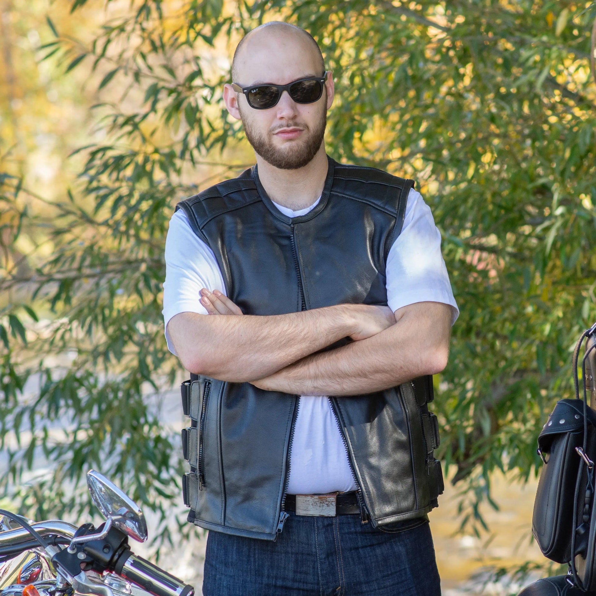 Open Road Men's Zip-Up Tactical Leather Vest - Velora Luxury Fashion