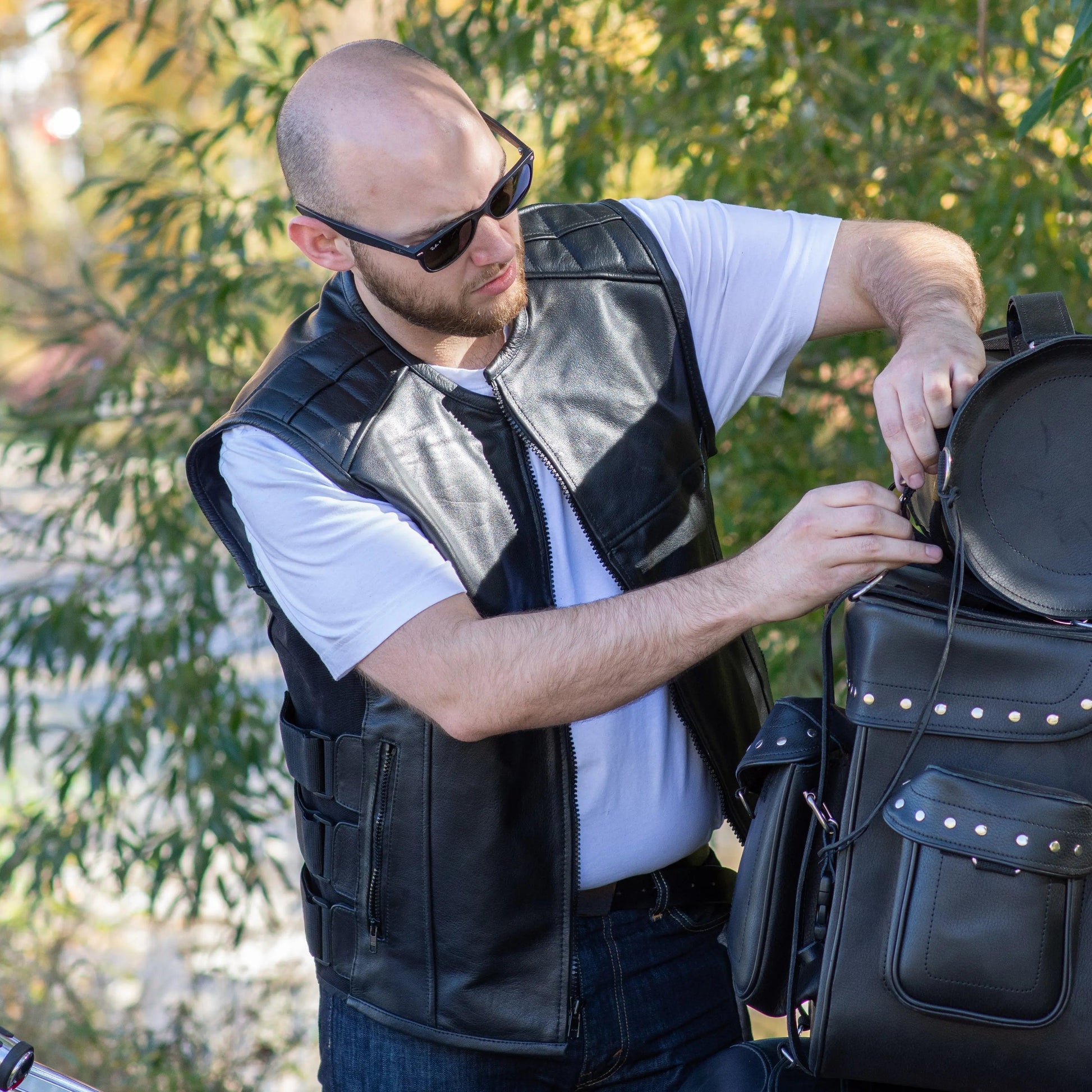 Open Road Men's Zip-Up Tactical Leather Vest - Velora Luxury Fashion