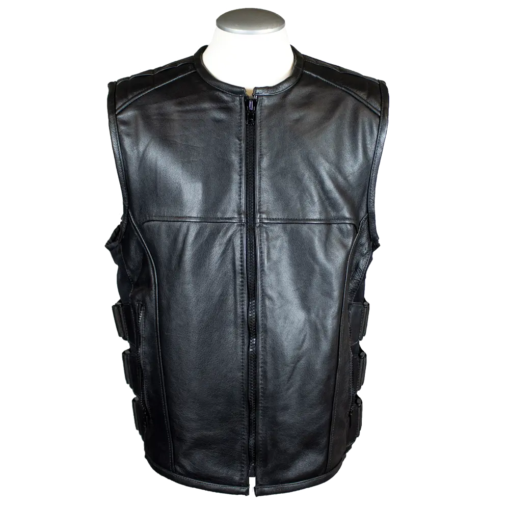 Open Road Men's Zip-Up Tactical Leather Vest - Velora Luxury Fashion