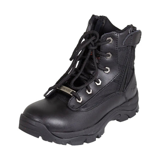 Open Road Women's Black Leather Tactical Lace-Up Boots with Side Zippers Entry - Velora Luxury Fashion