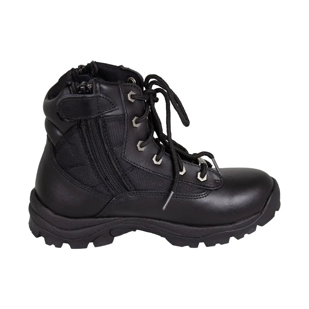 Open Road Women's Black Leather Tactical Lace-Up Boots with Side Zippers Entry - Velora Luxury Fashion