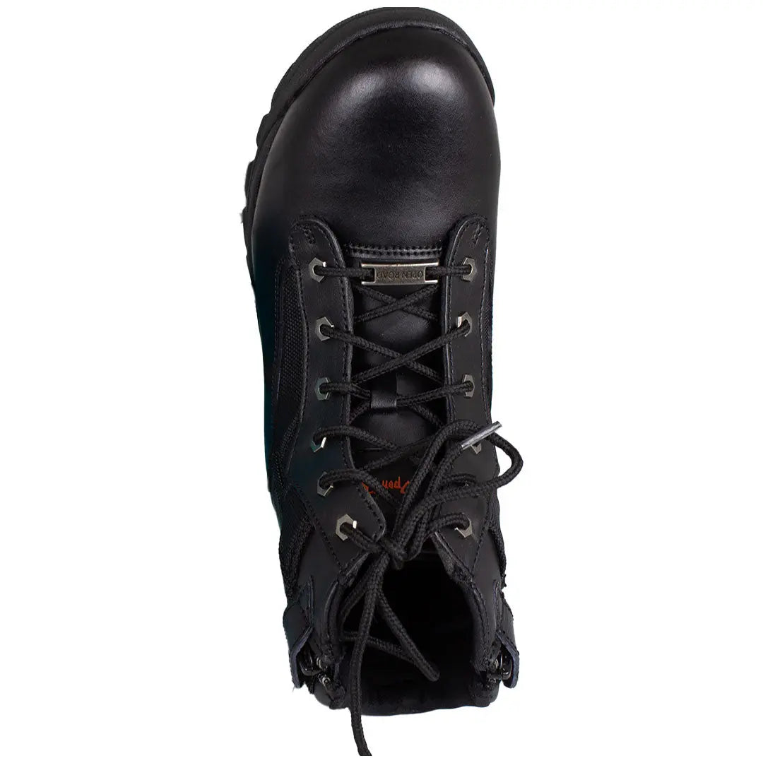 Open Road Women's Black Leather Tactical Lace-Up Boots with Side Zippers Entry - Velora Luxury Fashion