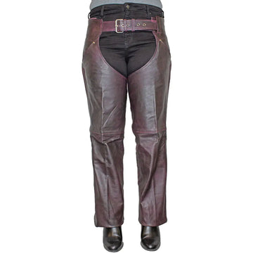 Open Road Women's Dark Purple Wash Leather Chaps - Velora Luxury Fashion