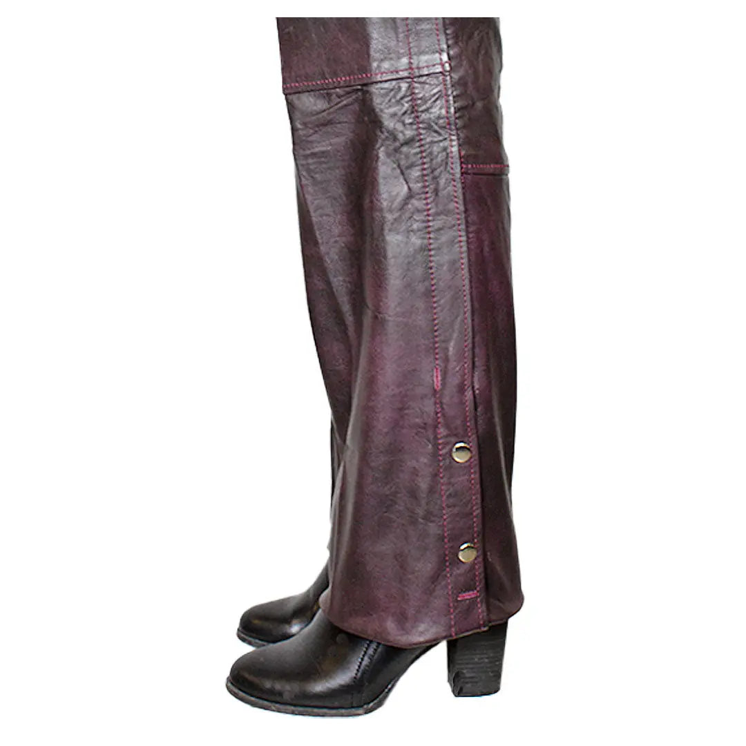 Open Road Women's Dark Purple Wash Leather Chaps - Velora Luxury Fashion