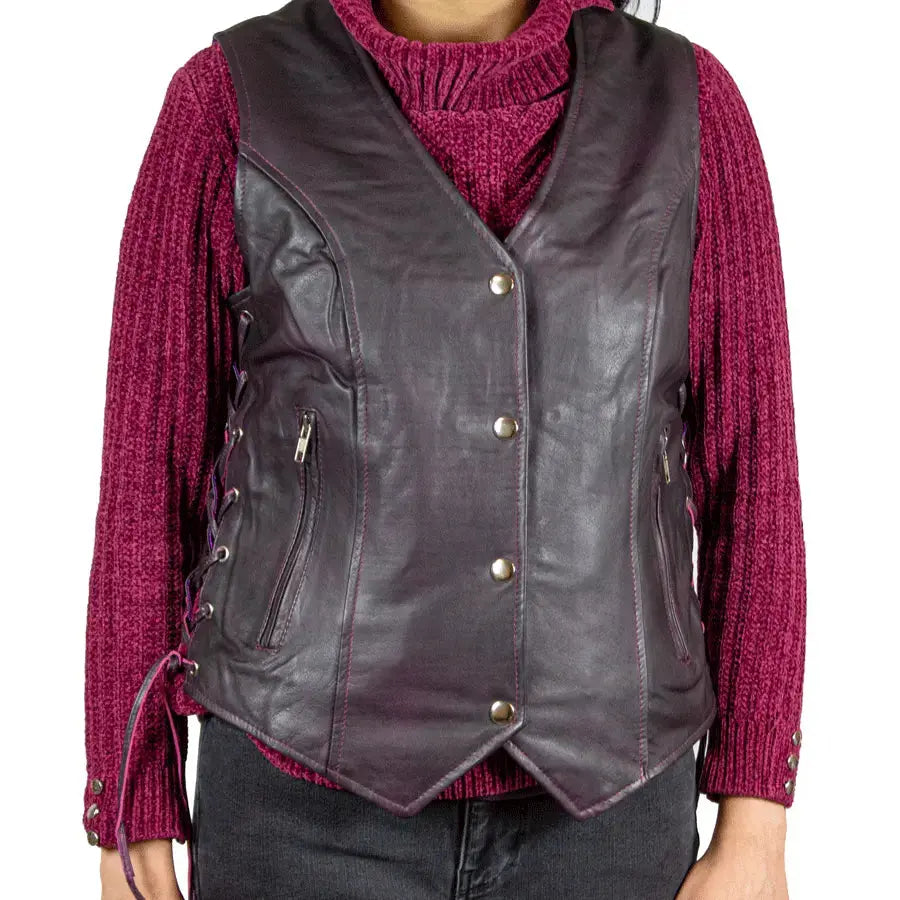 Open Road Women's Lace Side Leather Vest - Velora Luxury Fashion
