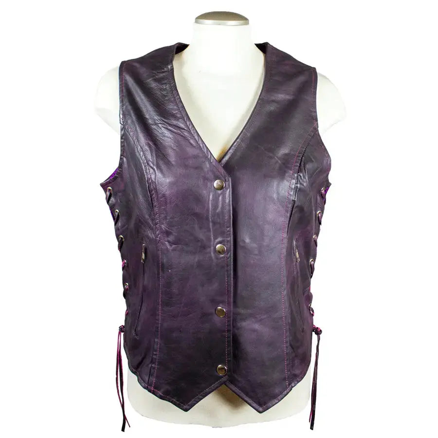 Open Road Women's Lace Side Leather Vest - Velora Luxury Fashion