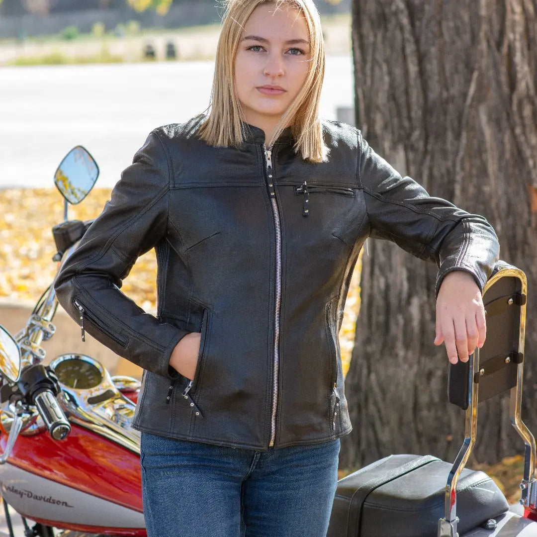 Open Road Women's Racer Leather Motorcycle Jacket - Velora Luxury Fashion