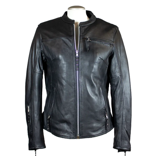 Open Road Women's Racer Leather Motorcycle Jacket - Velora Luxury Fashion