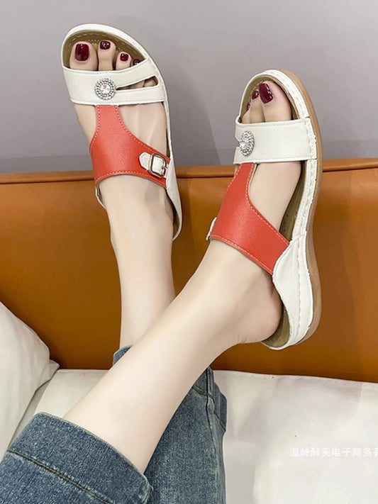 Open Toe Contrast Sandals - Velora Luxury Fashion