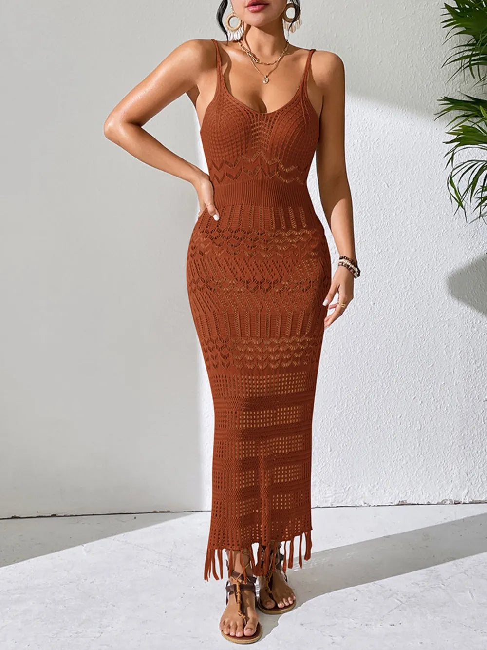 Openwork Scoop Neck Cover-Up Dress - Velora Luxury Fashion