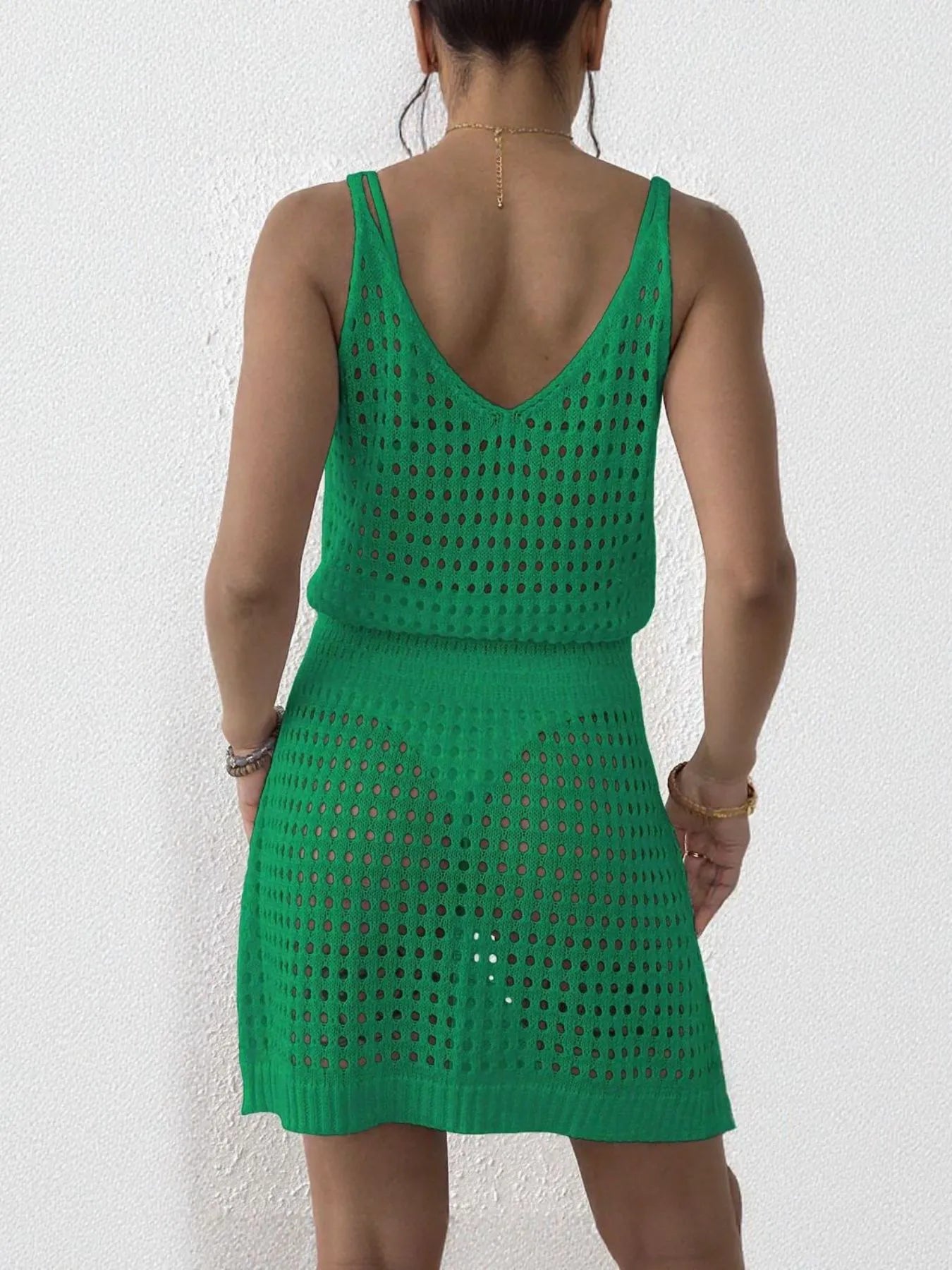 Openwork Sleeveless Knit Cover Up Dress - Velora Luxury Fashion