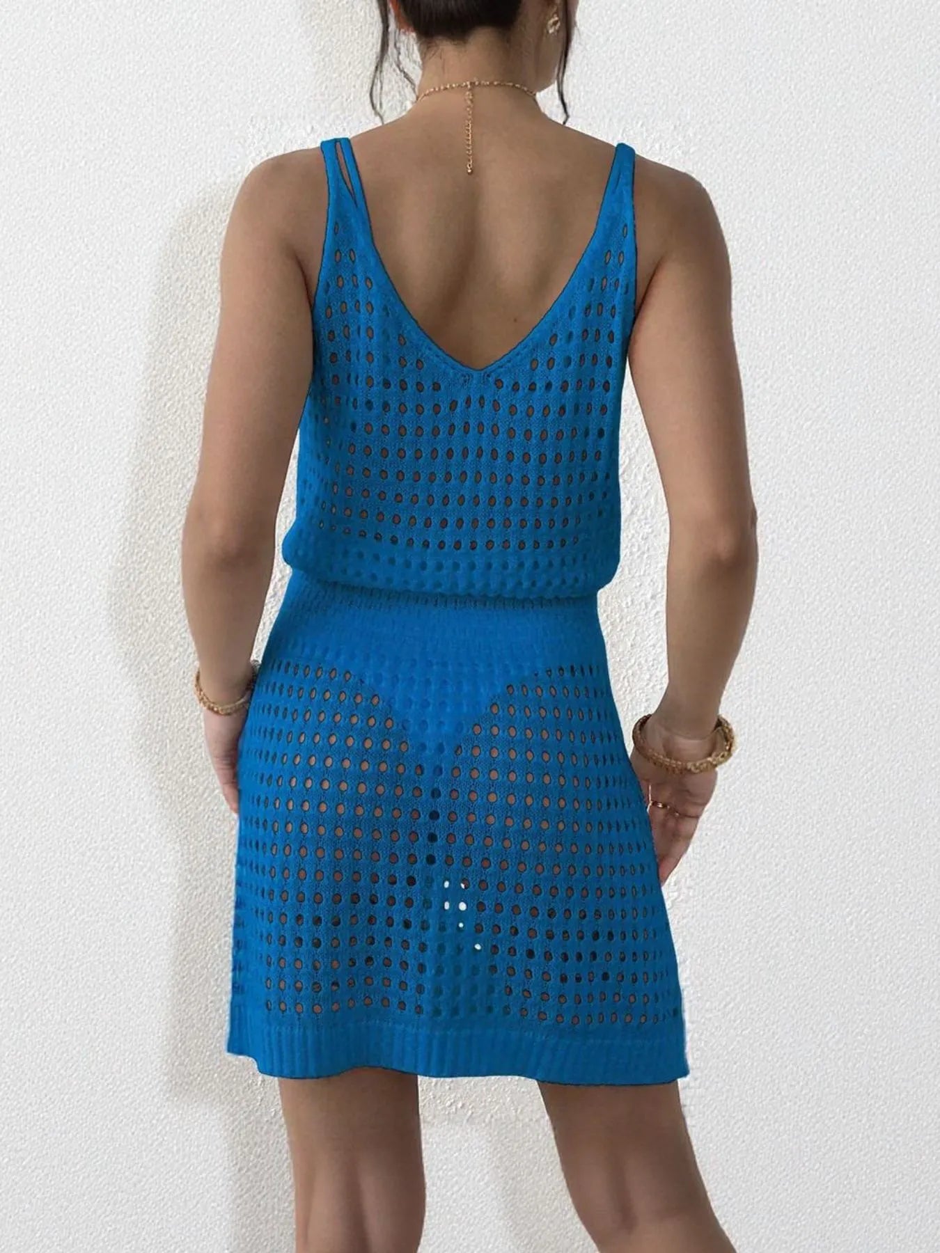 Openwork Sleeveless Knit Cover Up Dress - Velora Luxury Fashion