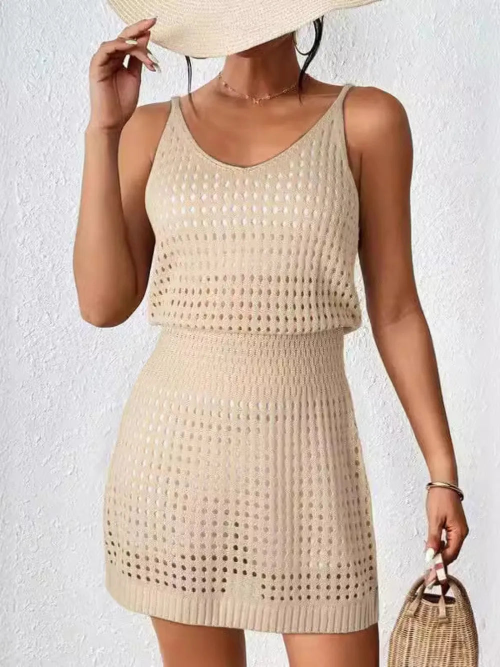 Openwork V-Neck Sleeveless Cover Up Dress - Velora Luxury Fashion