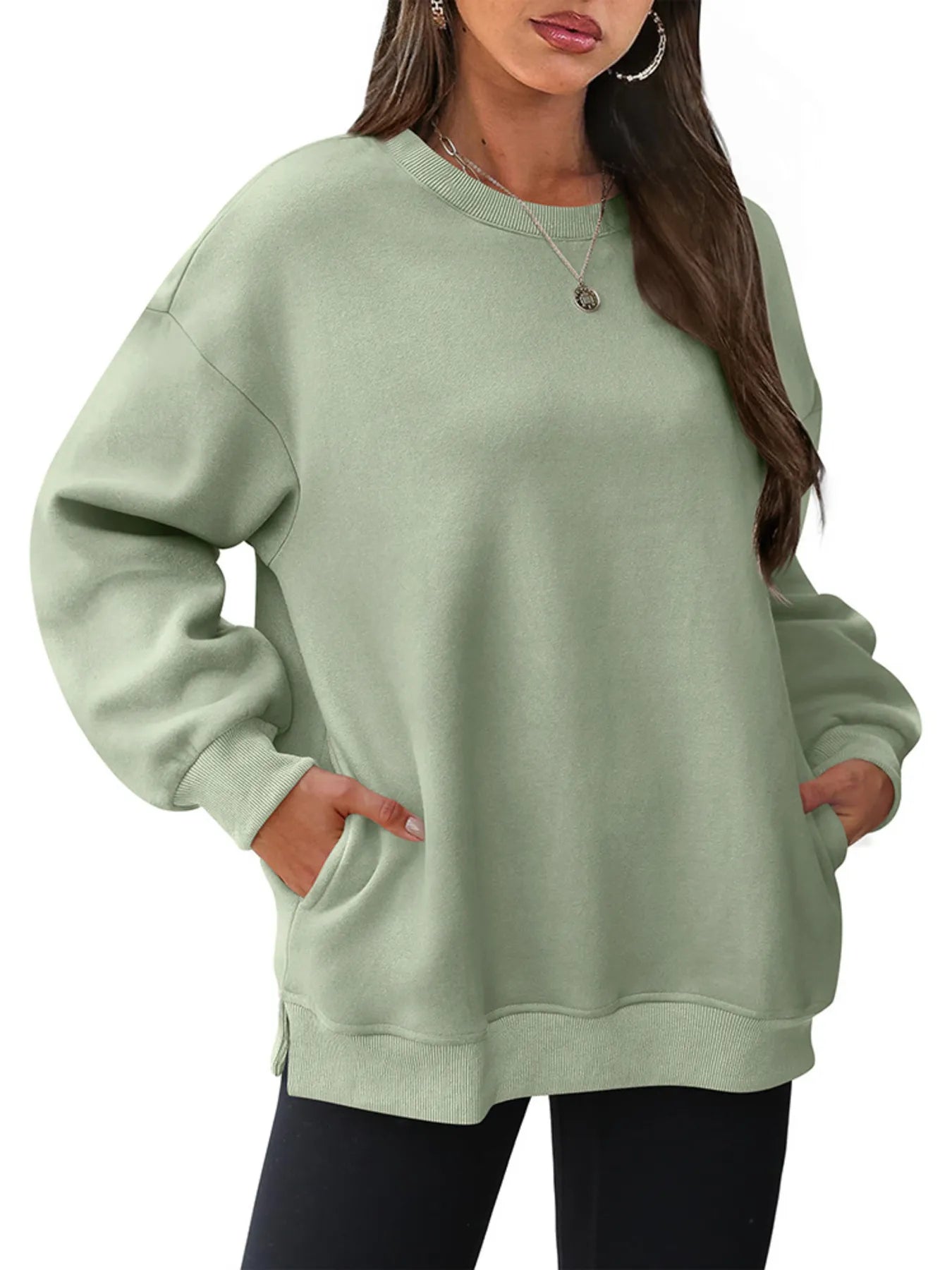 Oversized Long Sleeve Crewneck Sweatshirt - Velora Luxury Fashion