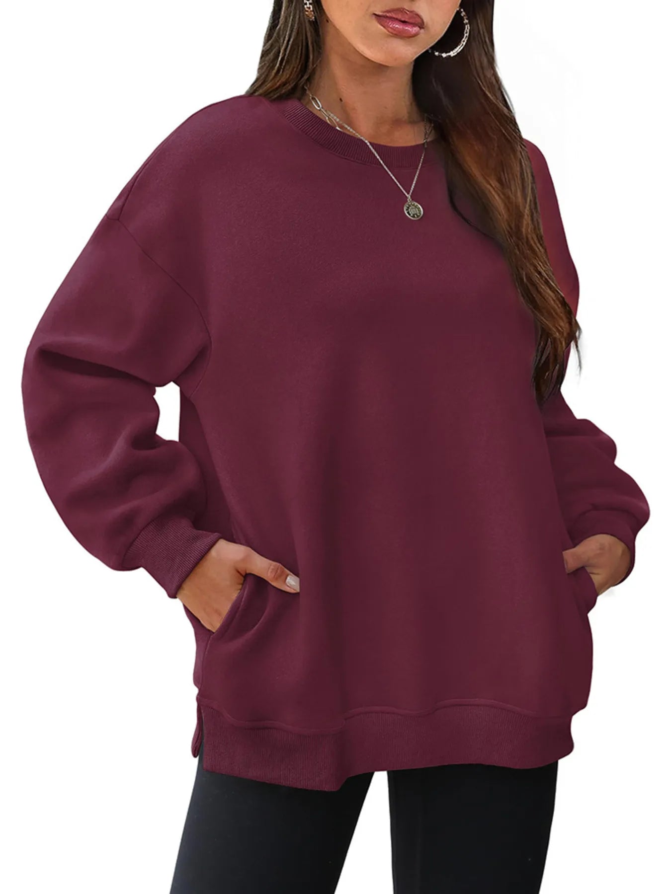 Oversized Long Sleeve Crewneck Sweatshirt - Velora Luxury Fashion