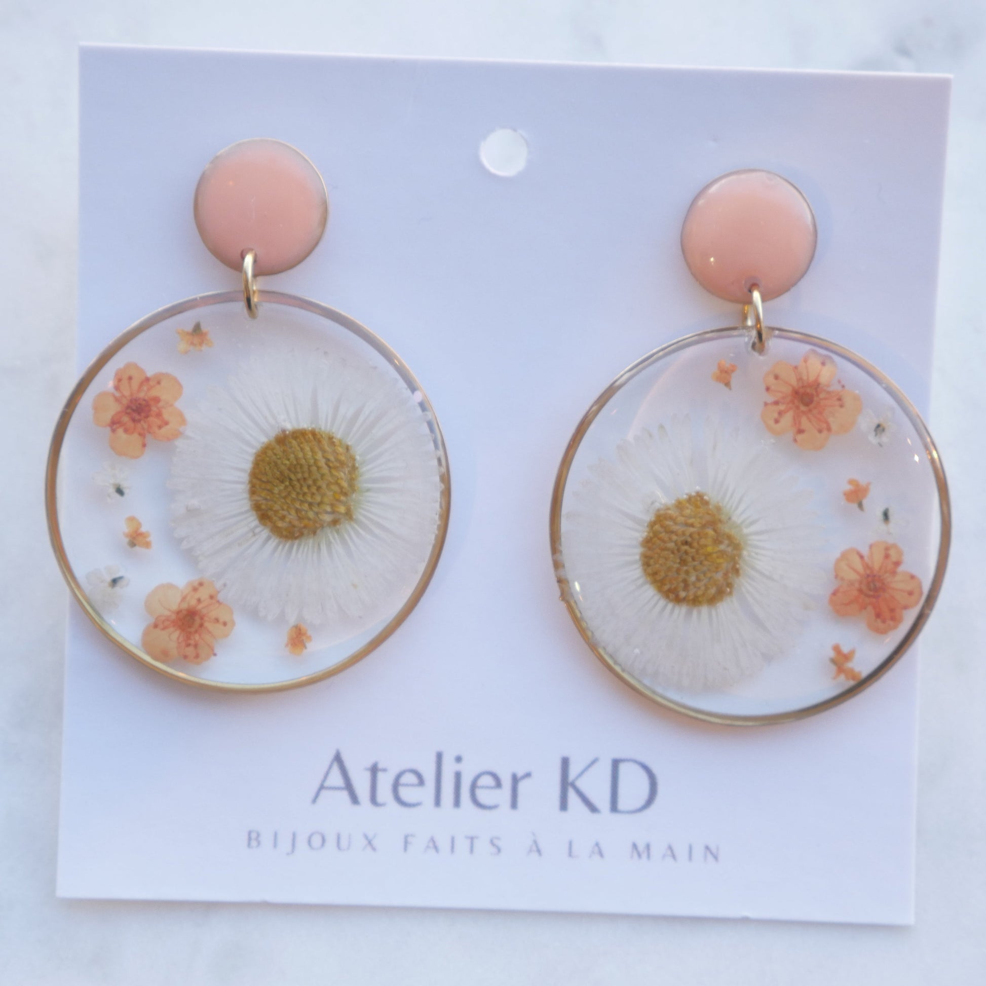 Boucles d'oreilles duo orange et blanc - rond (xl) - Velora