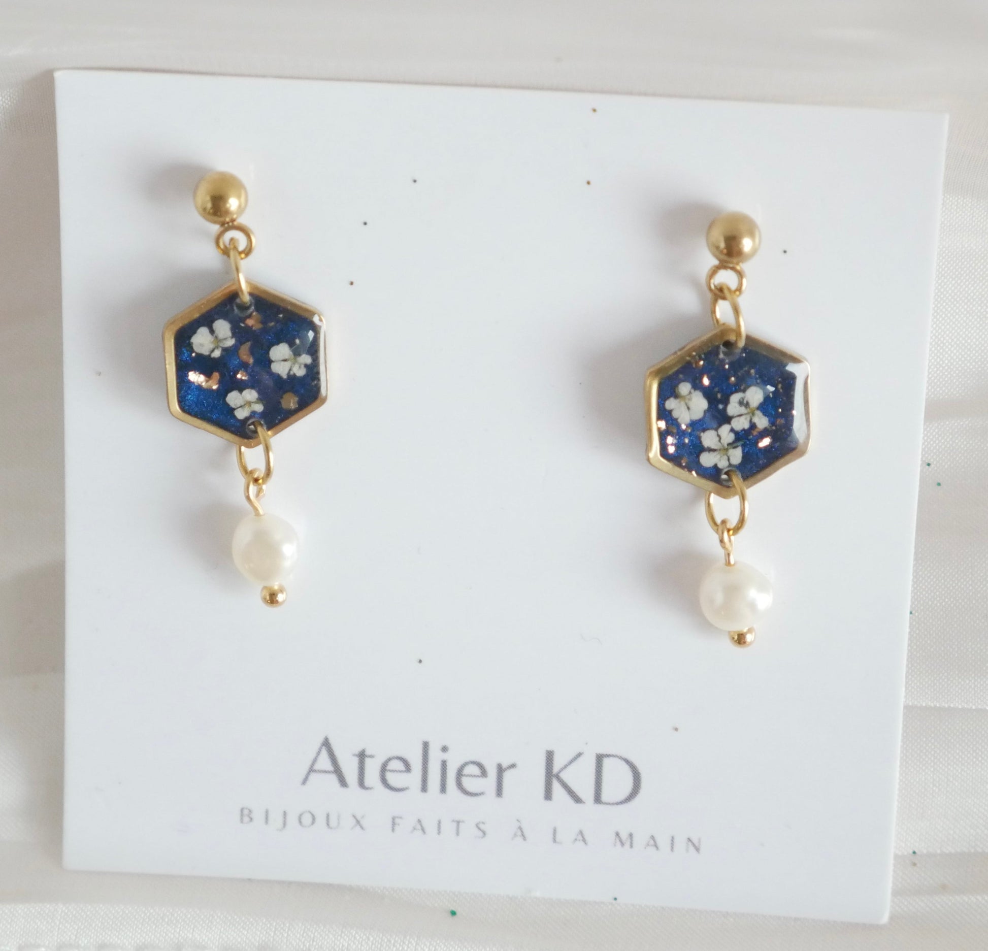 Boucles d'oreilles Céleste - gypsophile - hexa (12mm) - Velora