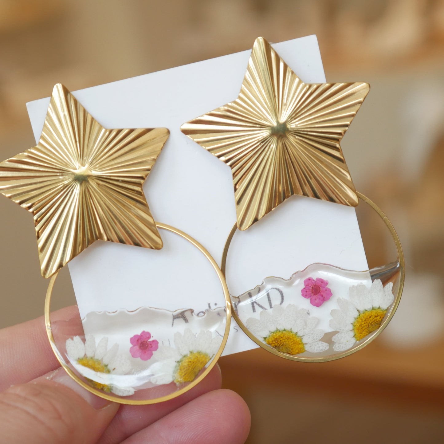 Boucles d'oreilles duo - marguerites et rose - Velora