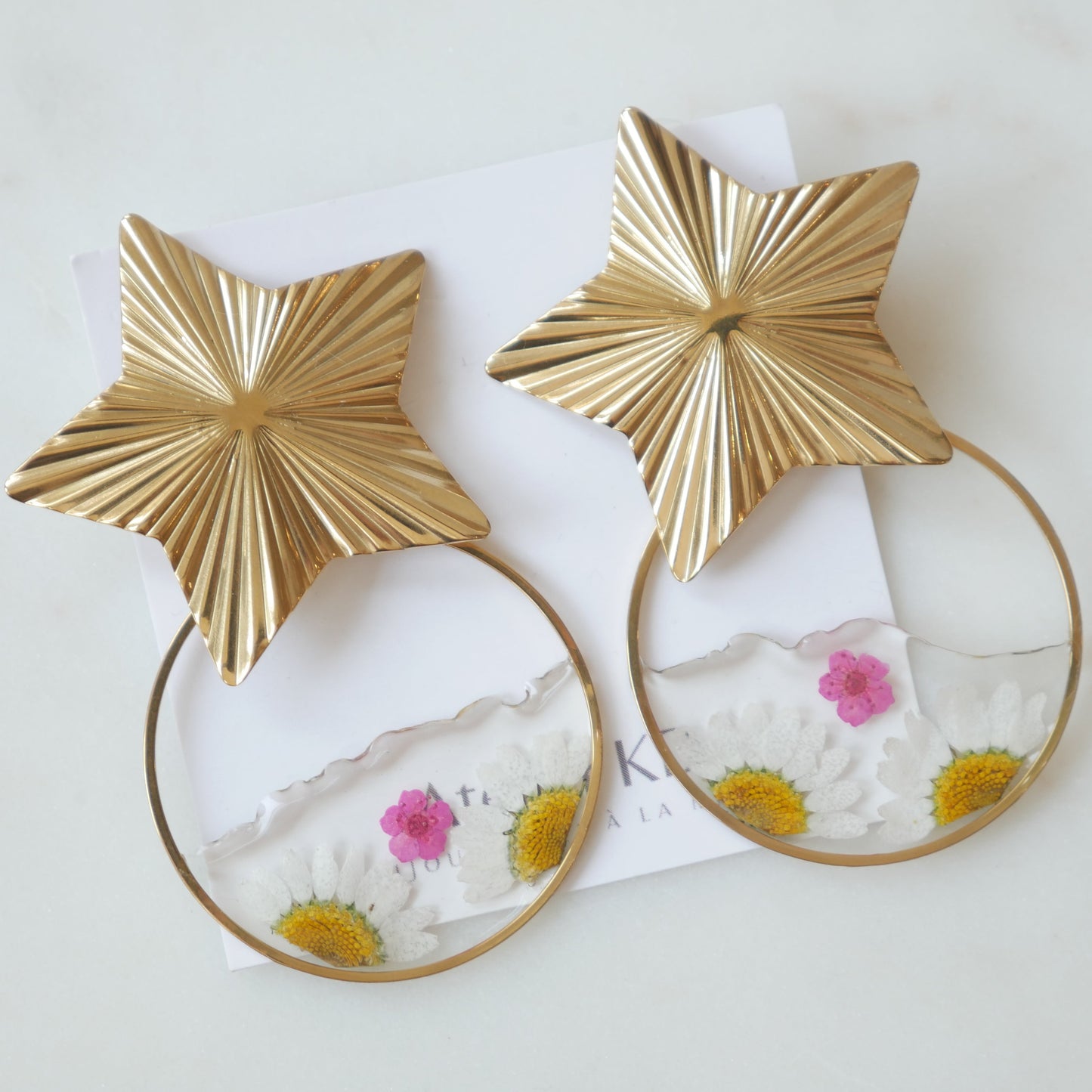 Boucles d'oreilles duo - marguerites et rose - Velora