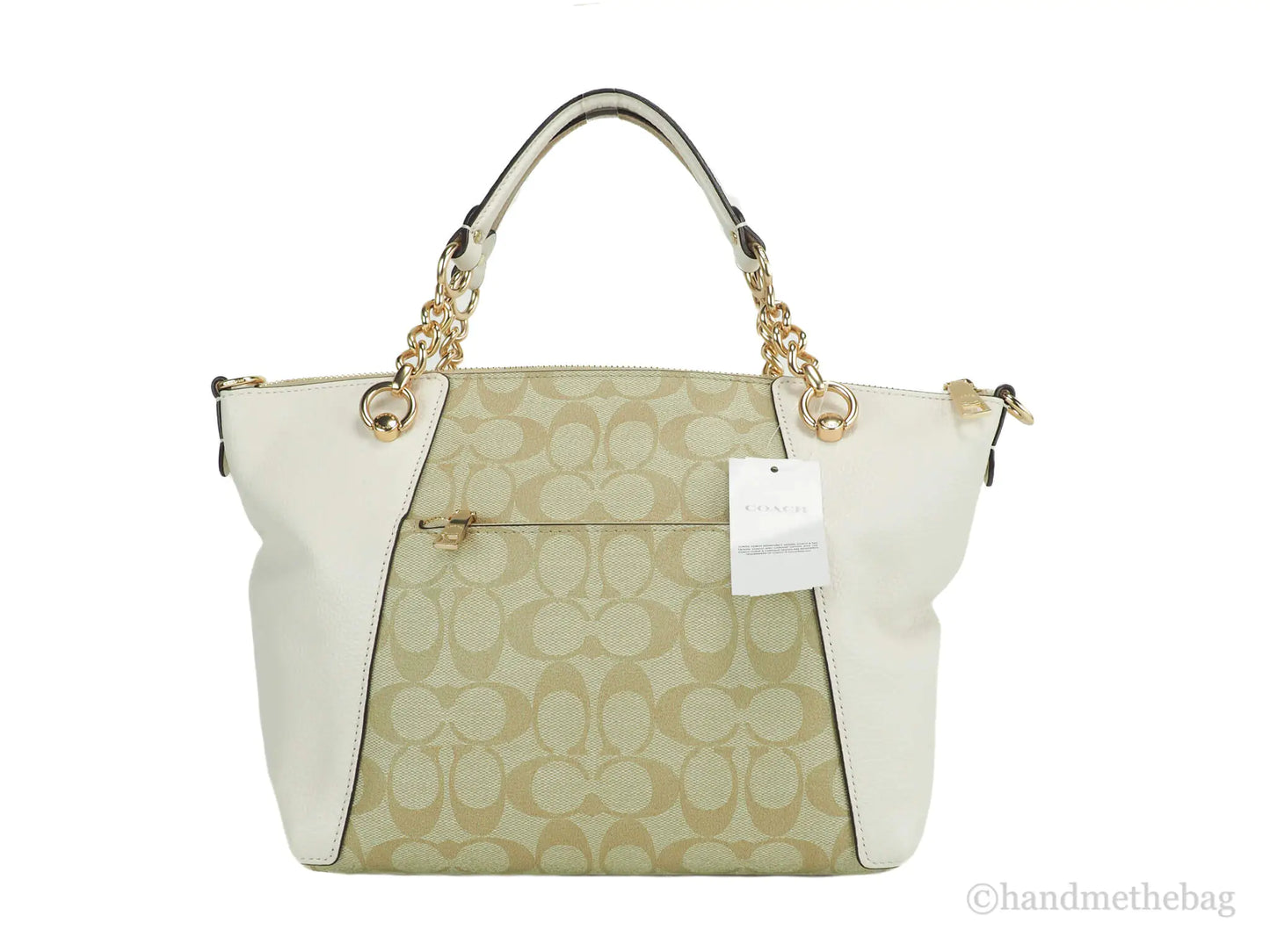 Coach (C8531) Kacey Light Khaki Chalk Signature Coated Canvas Convertible Top Zip Satchel Handbag