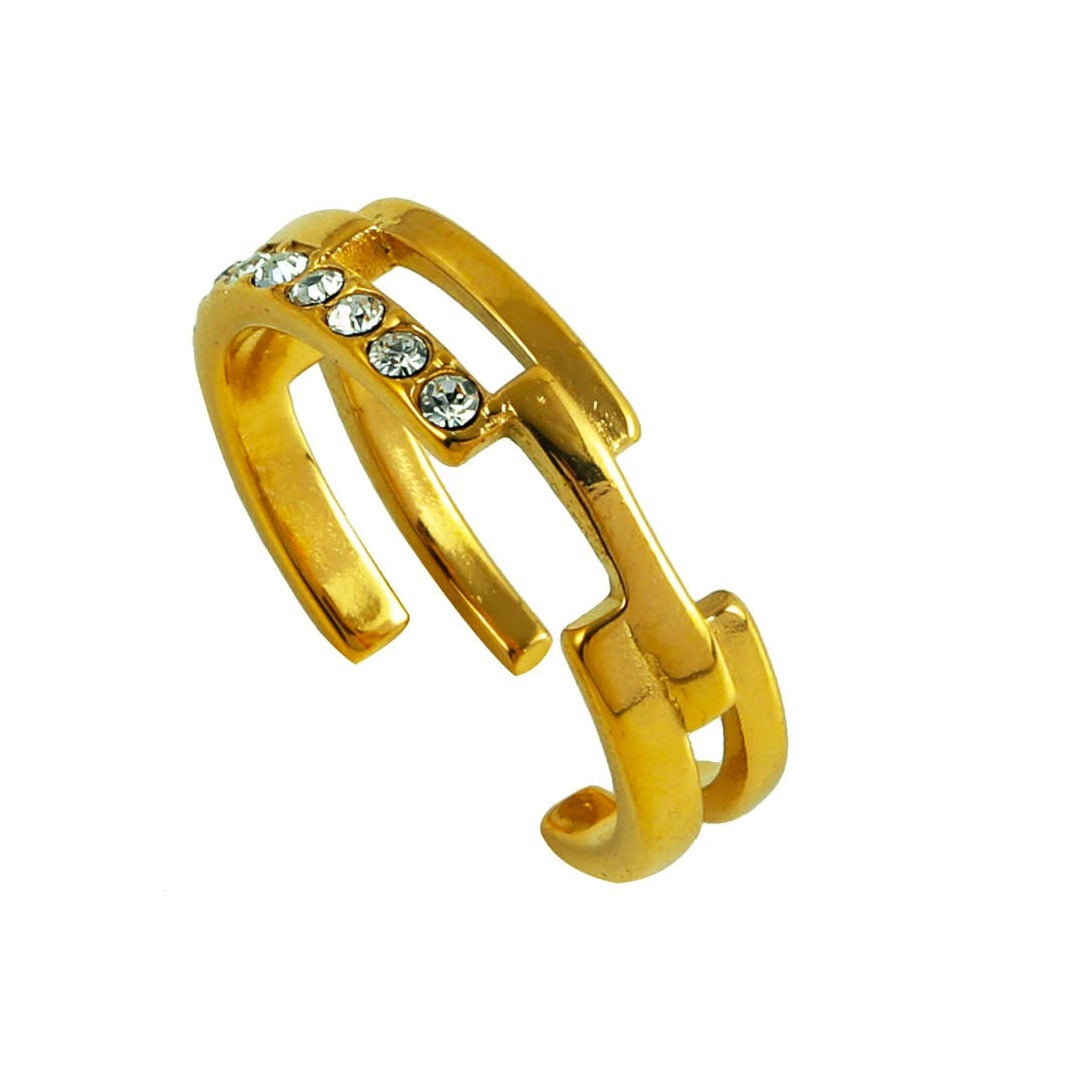 PEDRA: Parallel Multi Stacked Zirconia Embellished Ring - Velora Luxury Fashion