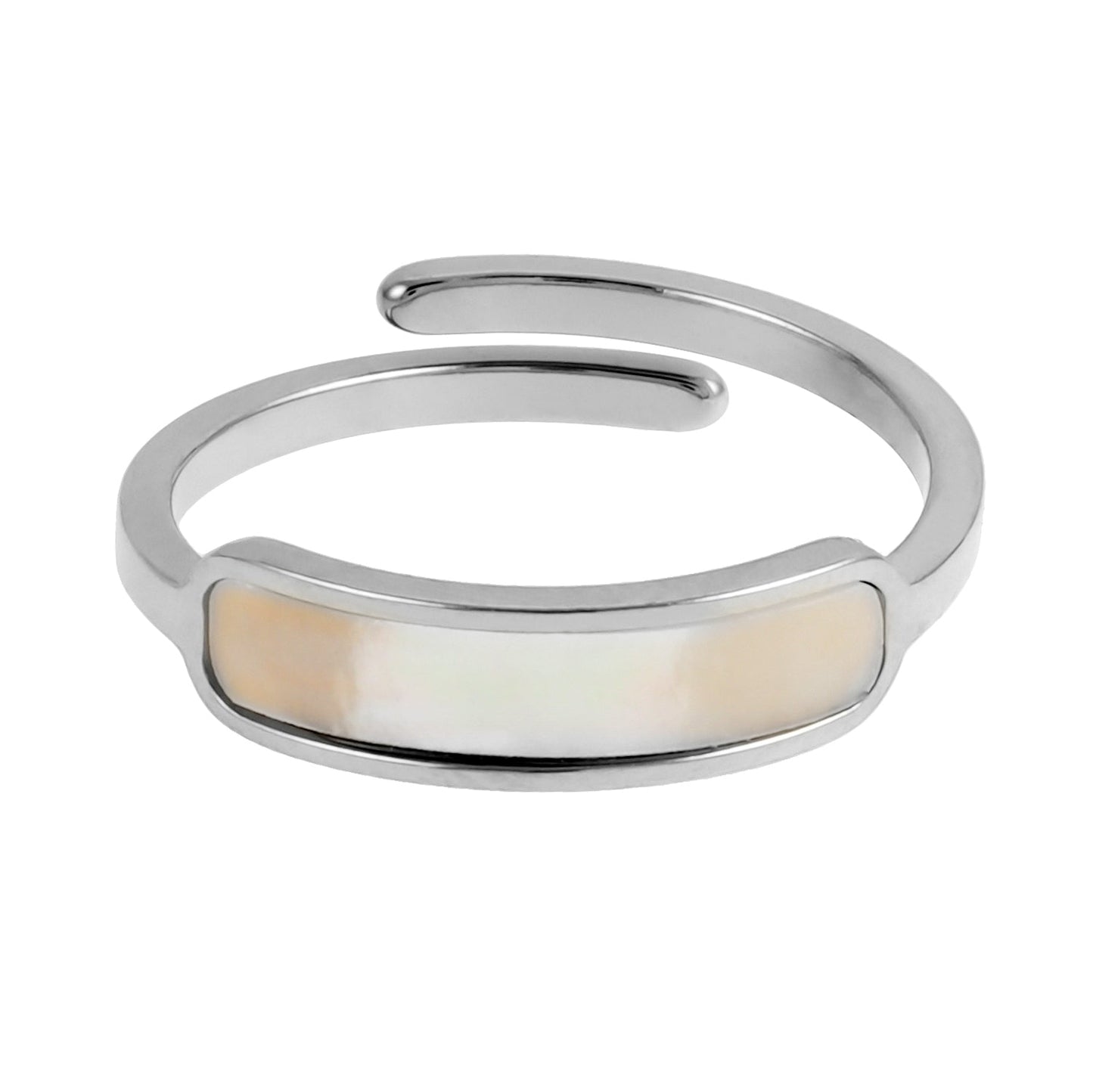 PEILLON White Gold (Silver Toned): Modern Minimalist Natural Shell Band Inset Ring - Velora Luxury Fashion