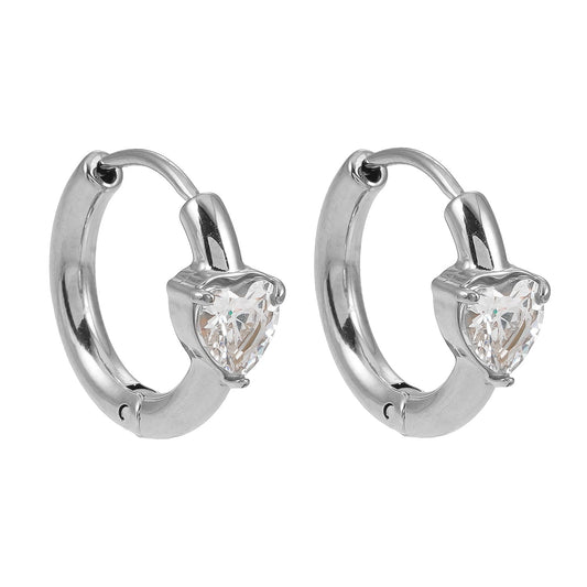PELLA White Gold (Silver Toned): Mini Hoop Earrings with Heart Shaped Moissanite - Velora Luxury Fashion
