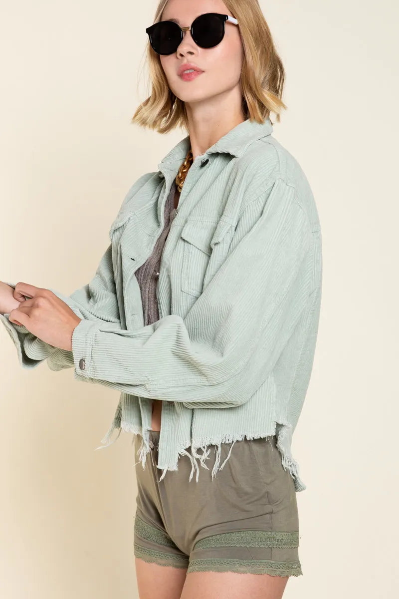 POL Button Down Corduroy Trucker Jacket - Velora Luxury Fashion