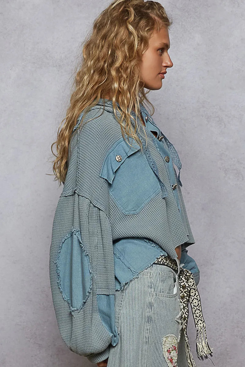 POL Contrast Cropped Jacket with Raw Edge Detail - Velora Luxury Fashion
