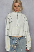 POL Contrast Stitching Zip Front Sweatshirt - Velora Luxury Fashion