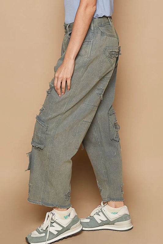 POL Distressed Raw Hem Wide Leg Pants - Velora Luxury Fashion