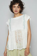 POL Embroidered Detail Boat Neck Cap Sleeve Lace Blouse - Velora Luxury Fashion