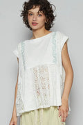 POL Embroidered Detail Boat Neck Cap Sleeve Lace Blouse - Velora Luxury Fashion