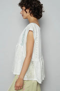 POL Embroidered Detail Boat Neck Cap Sleeve Lace Blouse - Velora Luxury Fashion