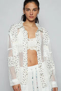 POL Floral Crochet Patchwork Long Sleeve Shirt - Velora Luxury Fashion