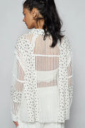 POL Floral Crochet Patchwork Long Sleeve Shirt - Velora Luxury Fashion