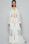 POL Floral Crochet Patchwork Long Sleeve Shirt - Velora Luxury Fashion