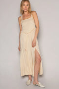 POL Frill Slit Square Neck Cami Dress - Velora Luxury Fashion