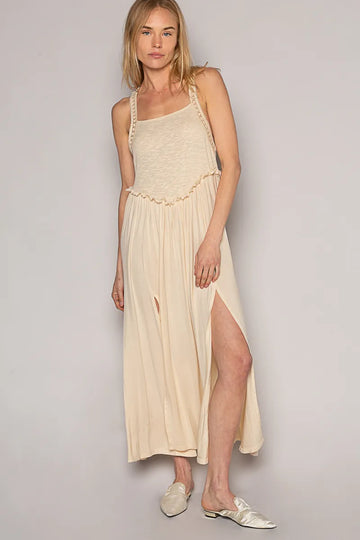 POL Frill Slit Square Neck Cami Dress - Velora Luxury Fashion