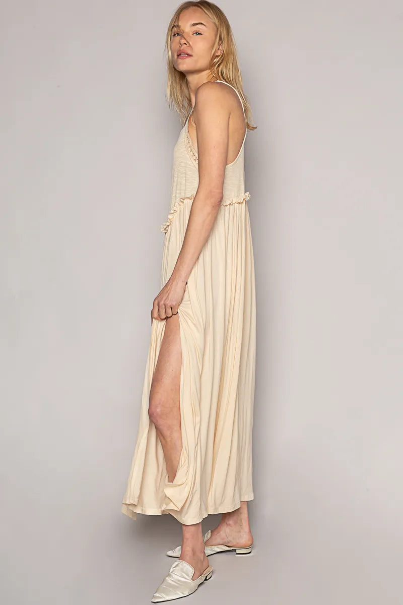 POL Frill Slit Square Neck Cami Dress - Velora Luxury Fashion