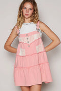 POL Lace Patchwork Detail Denim Overall Dress - Velora Luxury Fashion