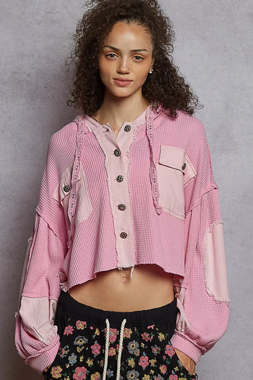 POL Raw Hem Cropped Hooded Jacket - Velora Luxury Fashion